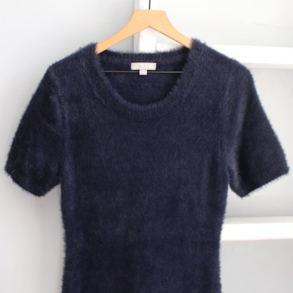 J. Crew Navy Blue Short-Sleeve Sweater-Dress in Brushed Yarn Size Medium - Picture 5 of 7